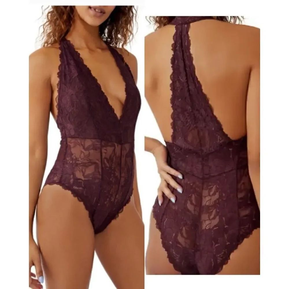Free People Intimately NWT Everyday Lace Bodysuit Plum Sz XS